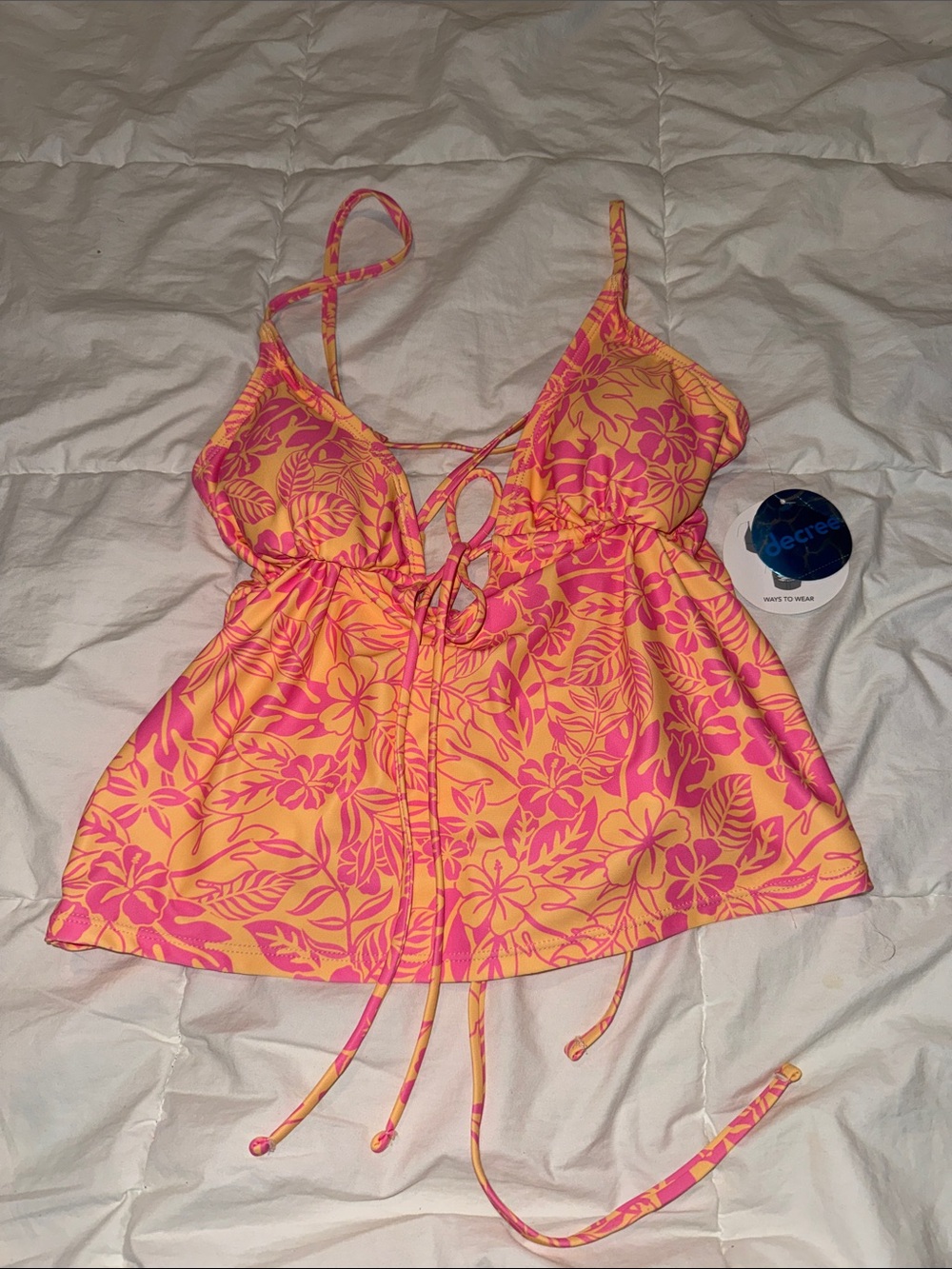Decree Pink and Yellow Floral Swim Tankini Top